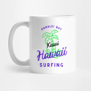 Retro cool Hanalei Bay Beach Hawaii Palm Tree Mug